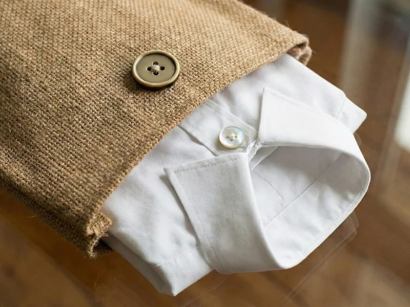 Bottone decorativo su una confezione tessile per abbigliamento di pregio