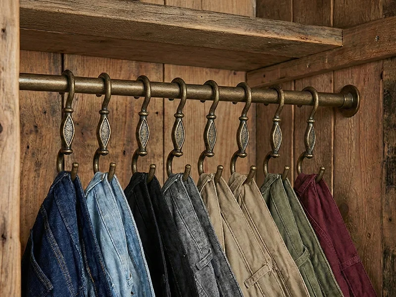 Ganci decorativi in zama per appendere capi d'abbigliamento